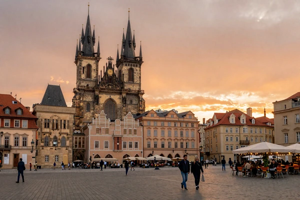 Prague Old Town Square at sunset - top destination for meeting Czech women