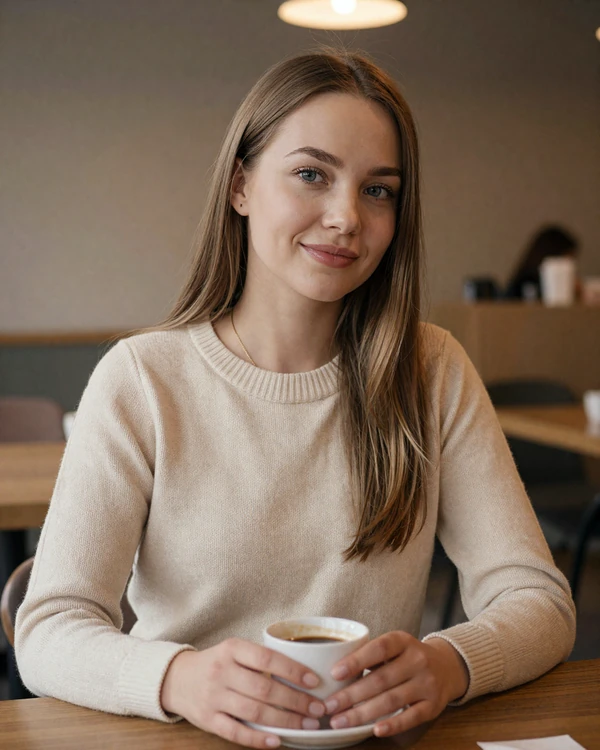 Elegant Belarusian woman at a cozy Minsk cafe ready for serious international dating