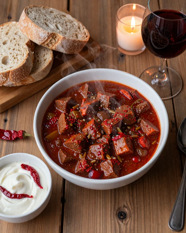 Traditional Hungarian goulash and paprika dishes on a rustic table - culinary traditions central to Hungarian dating