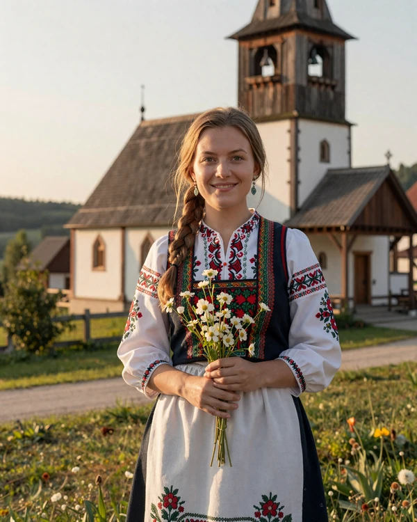 Slovakian woman in traditional folk costume at a Slovak village - cultural traditions in Slovakian dating