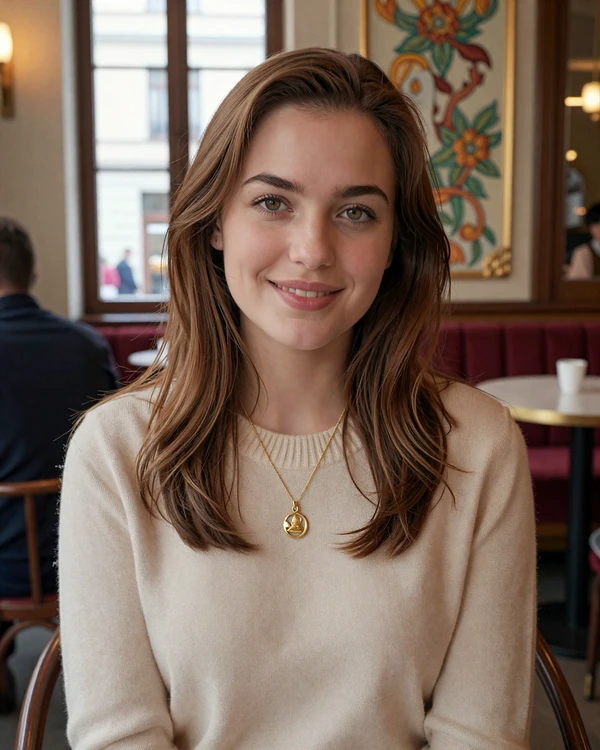 Elegant Hungarian woman at a Budapest cafe ready for serious international dating