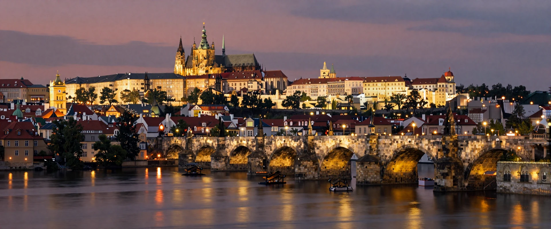 Prague cityscape at dusk with Charles Bridge - romantic setting for Czech women dating