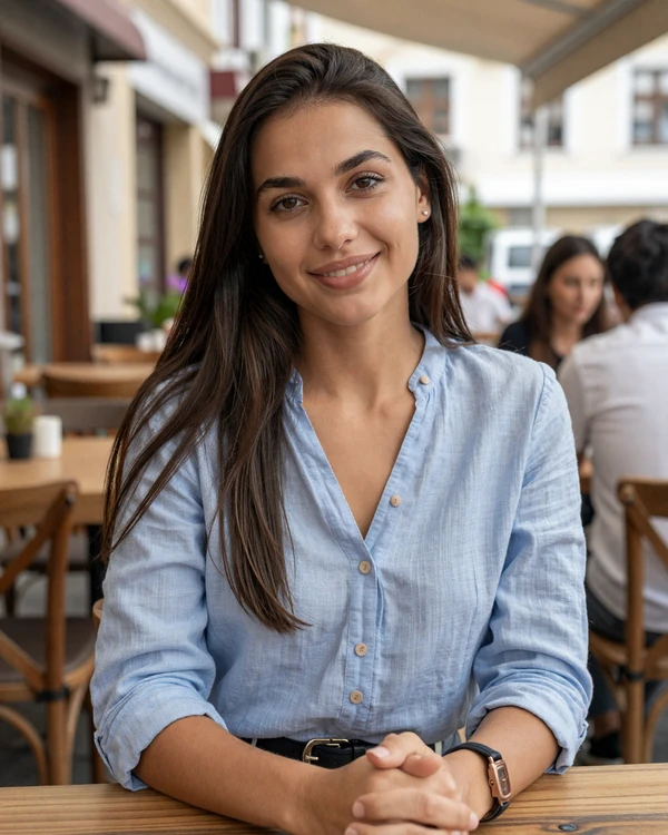 Beautiful Moldovan woman at a Chișinău cafe ready for international dating