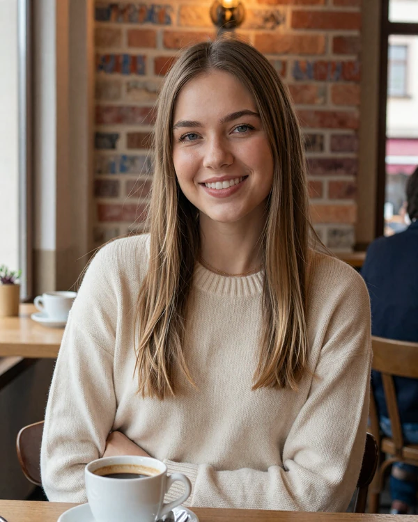 Elegant Czech woman at a Prague cafe ready for serious international dating